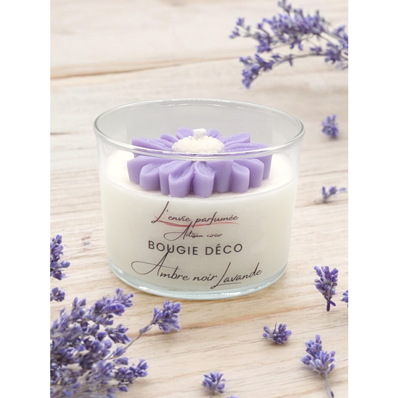 Bougie déco - Ambre noir Lavande - Marguerite mauve