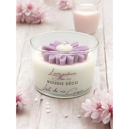 Bougie déco - Lait de riz Cerisier - Marguerite rose ancien - L'envie parfumée