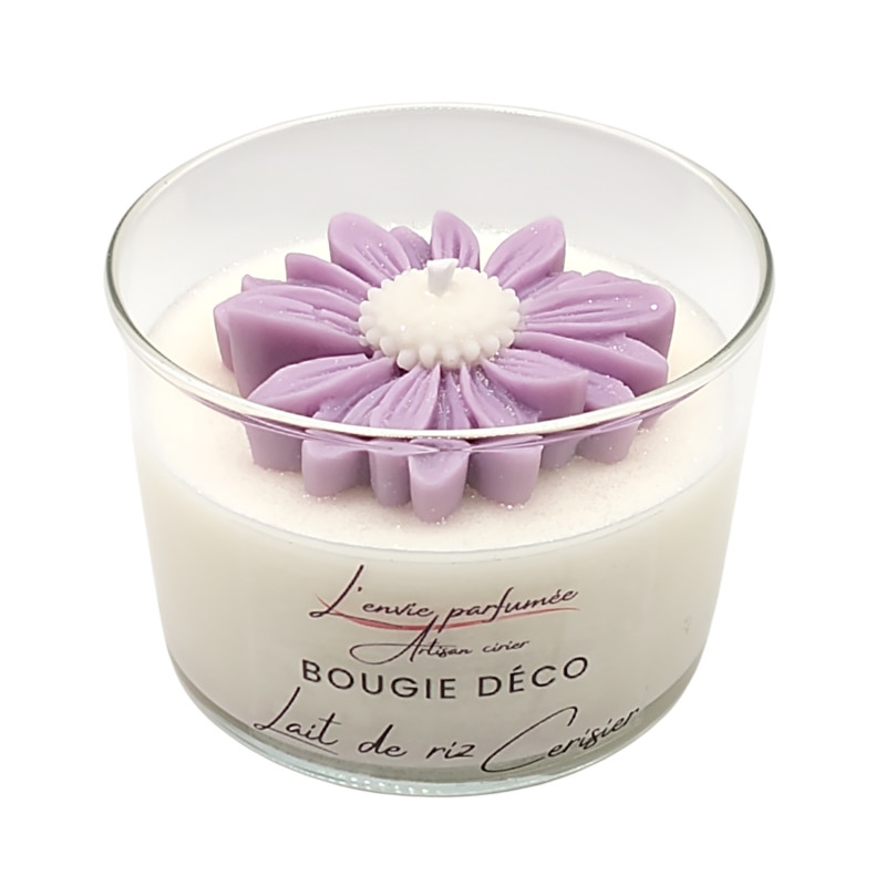 Bougie déco - Lait de riz Cerisier - Marguerite rose ancien
