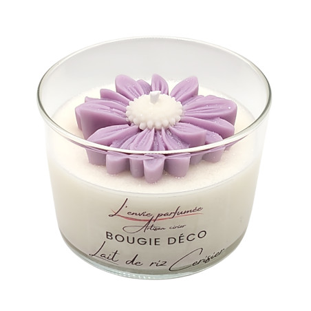 Bougie déco - Lait de riz Cerisier - Marguerite rose ancien