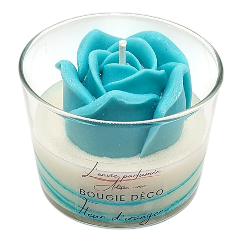 Bougie déco - Fleur d'oranger - Rose XXL Turquoise