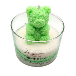 Bougie déco - Ambre noir Lavande - Ourson fleurs Vert fluo