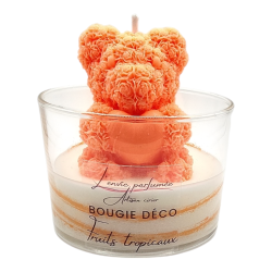 Bougie déco - Fruits tropicaux - Ourson fleurs Cœur Orange fluo