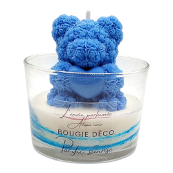 Bougie déco - Pacific sunrise - Ourson fleurs Cœur Bleu foncé