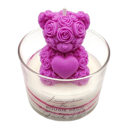 Bougie déco - Grenade et Poire - Ourson roses Centre cœur Fuchsia