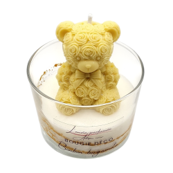 Bougie déco - Bonbon bergamote - Ourson Nœud papillon Jaune gold