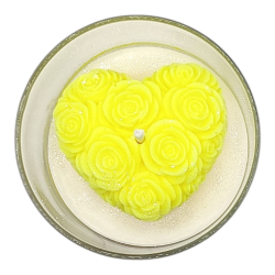 Bougie déco - Ambre noir Lavande - Cœur roses Jaune