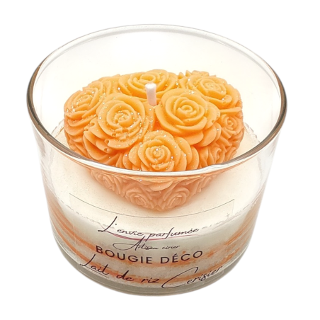 Bougie déco - Lait de riz Cerisier - Cœur roses Orange